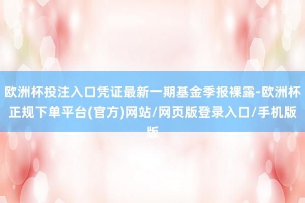 欧洲杯投注入口凭证最新一期基金季报裸露-欧洲杯正规下单平台(官方)网站/网页版登录入口/手机版