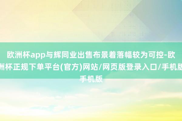 欧洲杯app与辉同业出售布景着落幅较为可控-欧洲杯正规下单平台(官方)网站/网页版登录入口/手机版